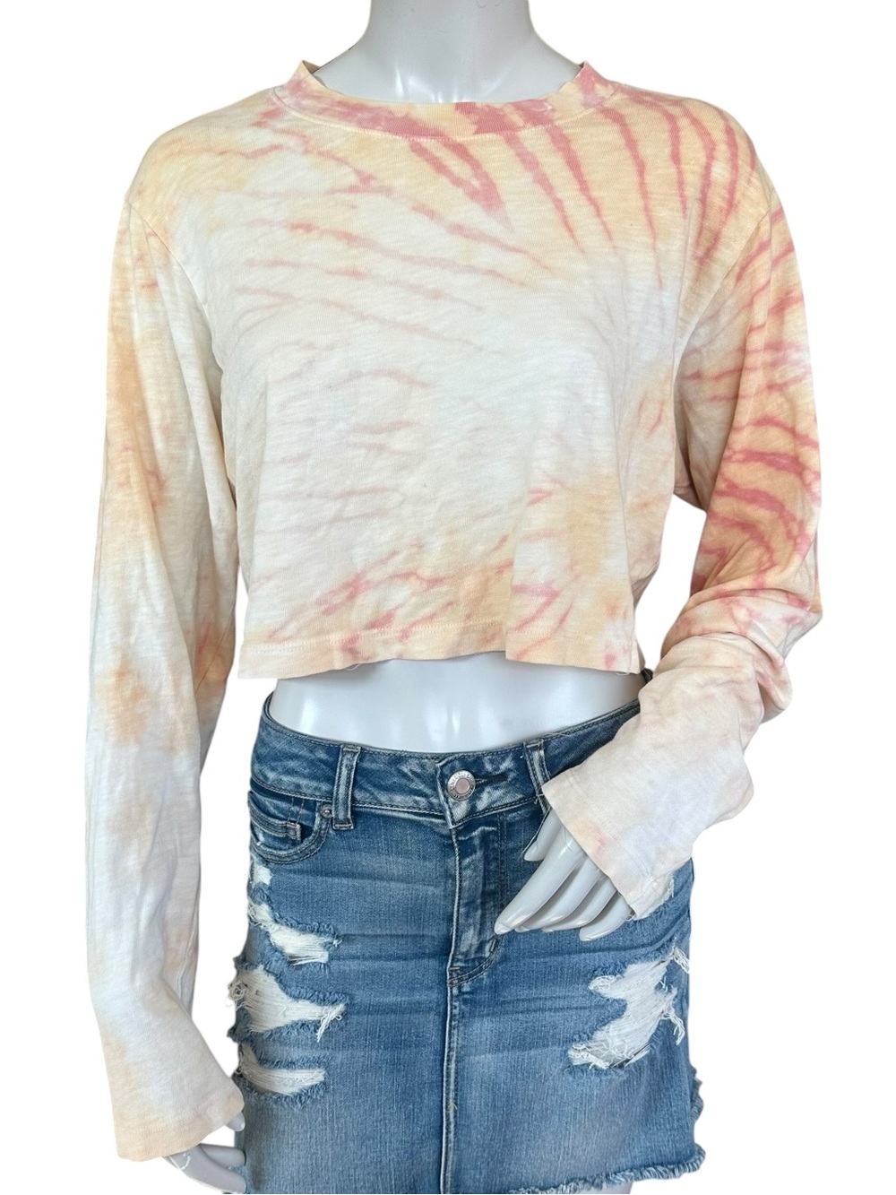Cotton Citizen Yellow Orange Red Tie Dye  Long Sleeve Boxy Cropped Tee Small